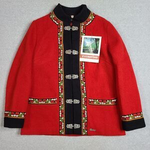 VTG Fjord Fashion Nordic Fair Isle Red Felted Boiled Wool Clasp Coat Womens 44